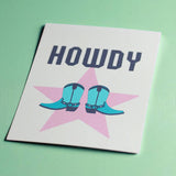 Western inspired wall art print featuring cowboy boots and bold typography