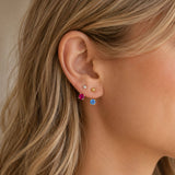 Colourful Illusion Birthstone Stud Earrings styled in a curated ear stack, perfect for everyday layering and mixing colours