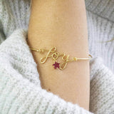 Gold Plated JOY Script Bracelet with January Birthstone Star Detail