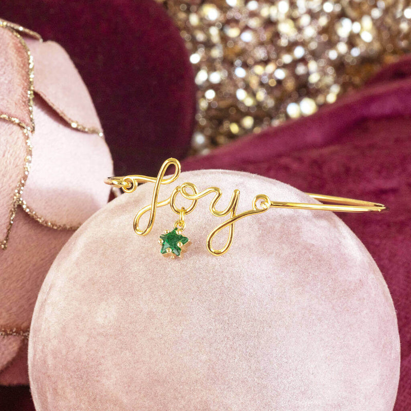 Gold Plated JOY Script Bracelet with May Birthstone Star Detail