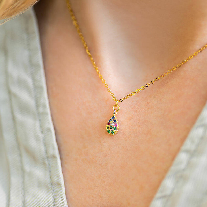 Tiny Rainbow Crystal Teardrop Necklace