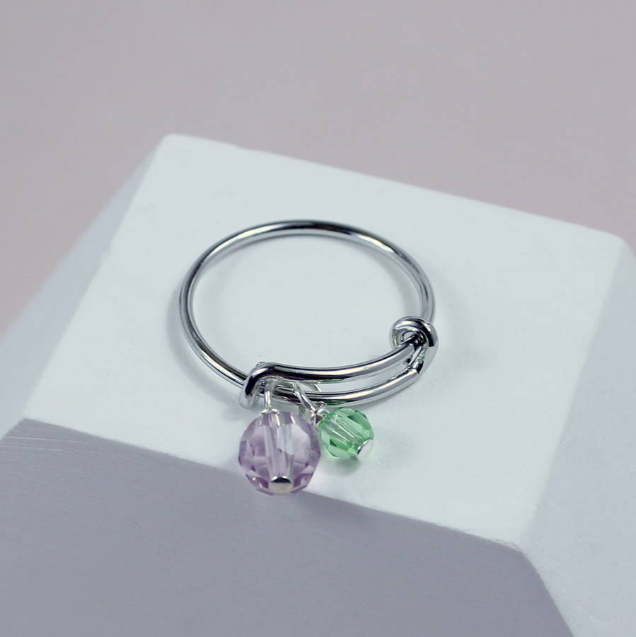 Mummy and Child Birthstone Charm Ring