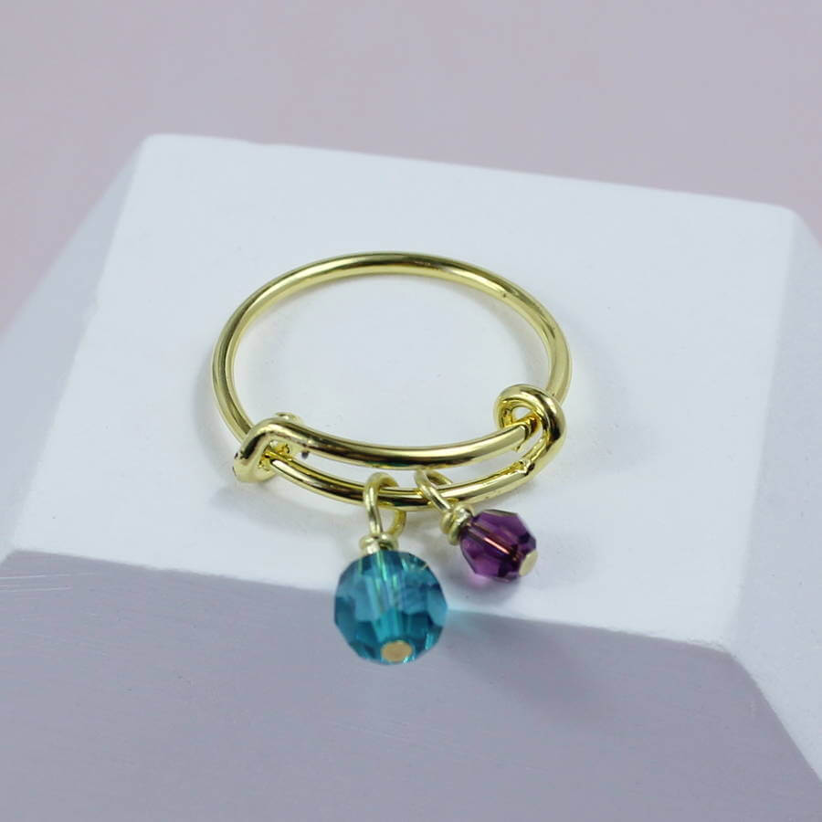 Image shows gold Mummy and Child Birthstone Charm Ring