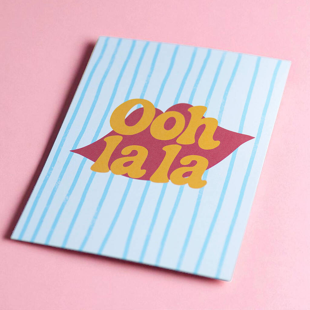 Ooh La La retro art print with bold vintage-style lettering on pastel striped background