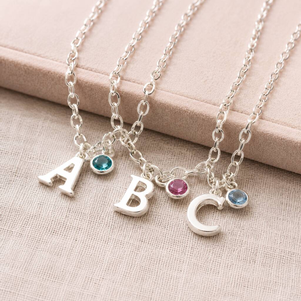 Silver Plated Initial Charm & Birthstone Bracelet