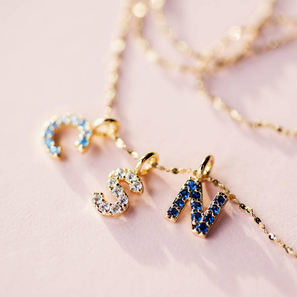 Personalised Family Birthstone Initial Charm Necklace