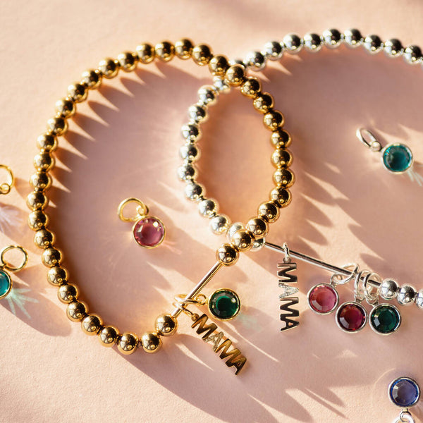 Family Birthstone Mama Charm Beaded Bracelet
