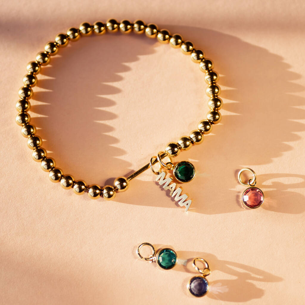 Family Birthstone Mama Charm Beaded Bracelet