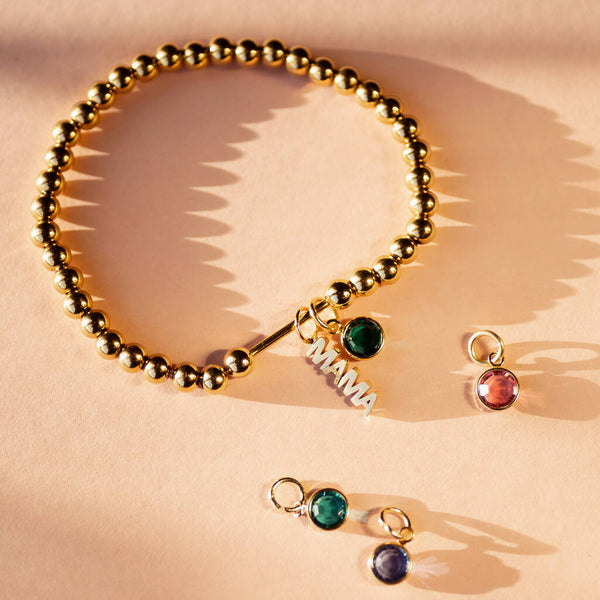 Family Birthstone Mama Charm Beaded Bracelet