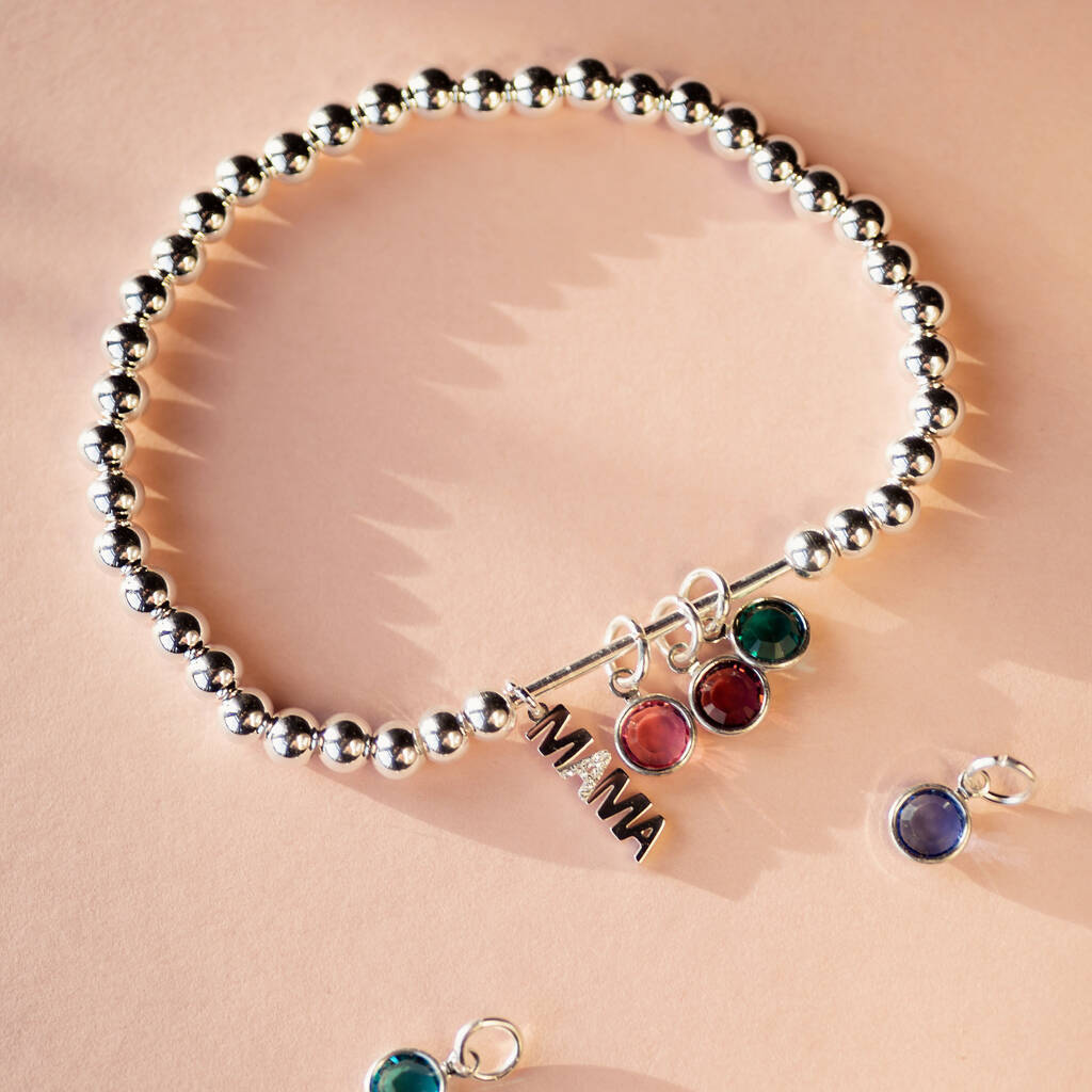 Family Birthstone Mama Charm Beaded Bracelet