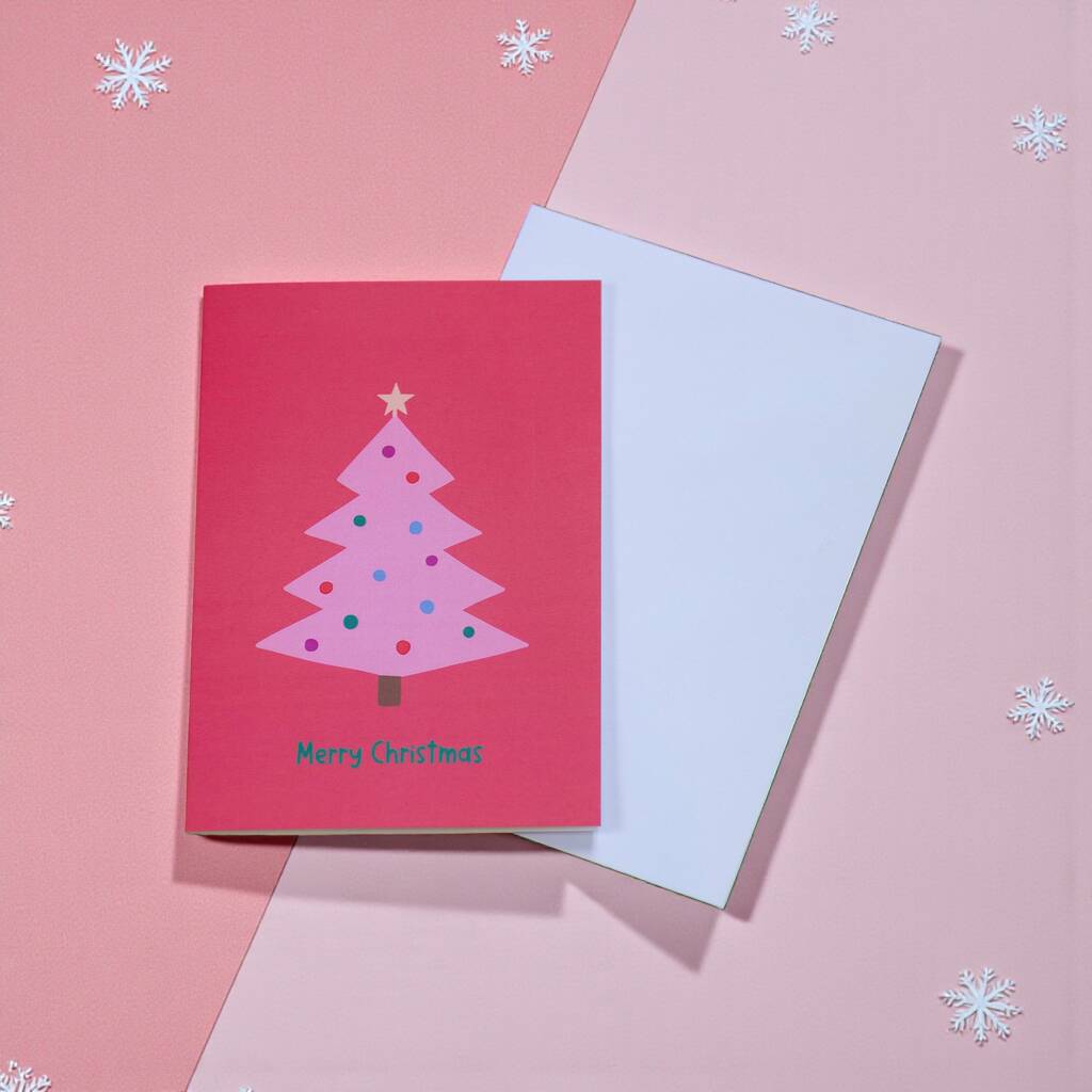 Pink Christmas Tree Merry Christmas Card