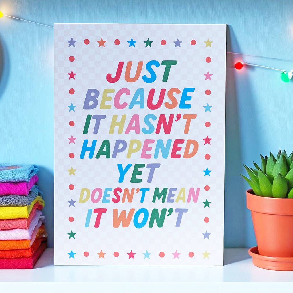Positive rainbow quote wall art print with colourful lettering and motivational message