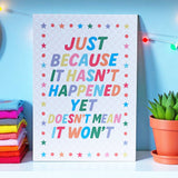 Positive rainbow quote wall art print with colourful lettering and motivational message