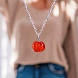 Silver red agate gemstone pumpkin necklace.