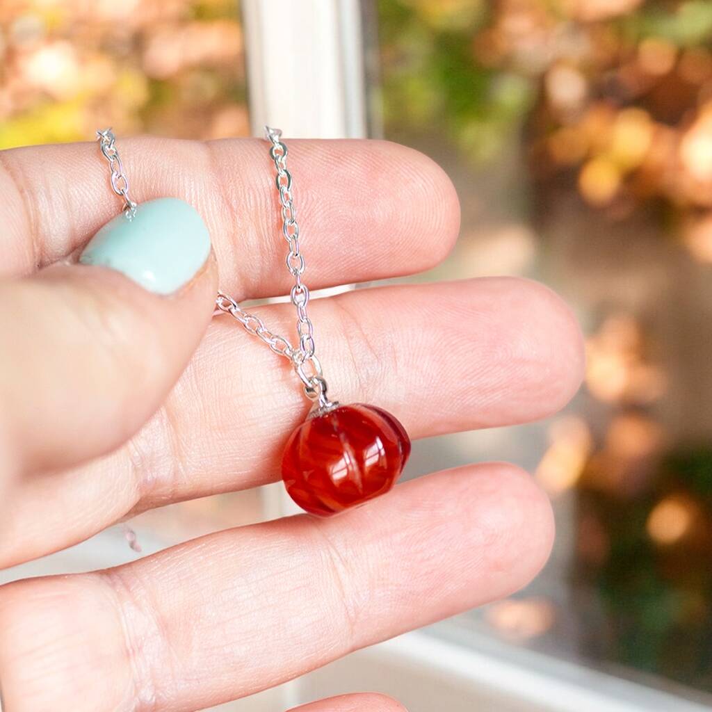 Silver Plated Gemstone Pumpkin Necklace