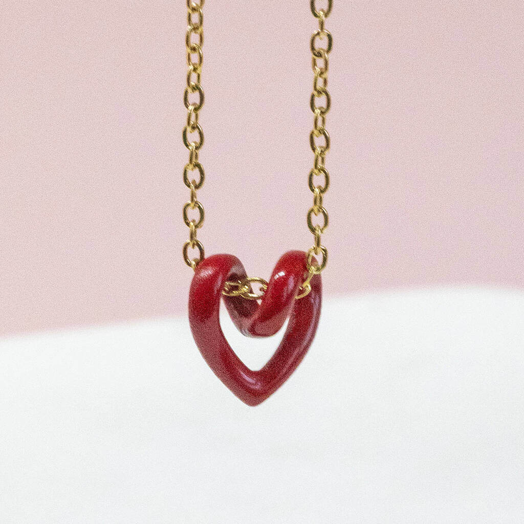 Red enamel heart necklace deals