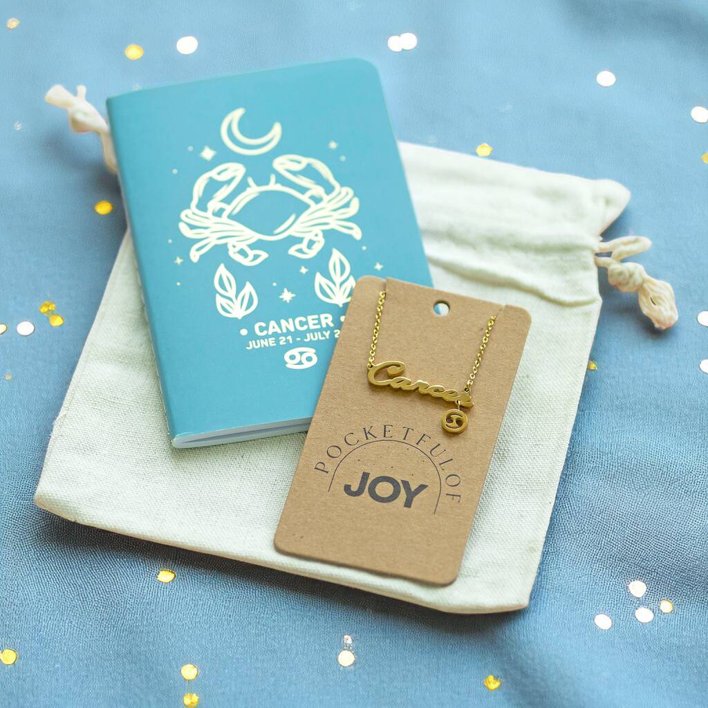 Zodiac Gift Set – Gold Star Sign Necklace And Celestial Notebook