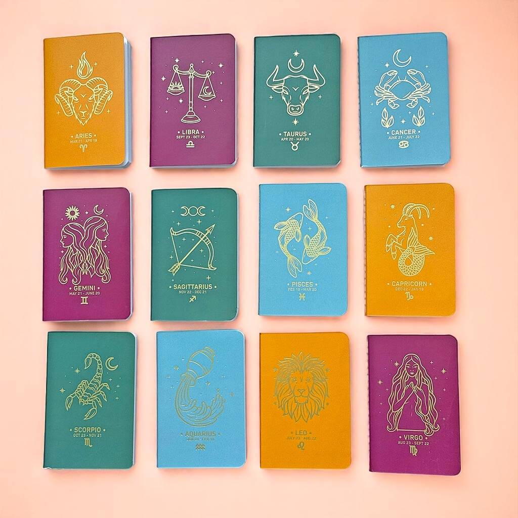Zodiac note books in the twelve star signs