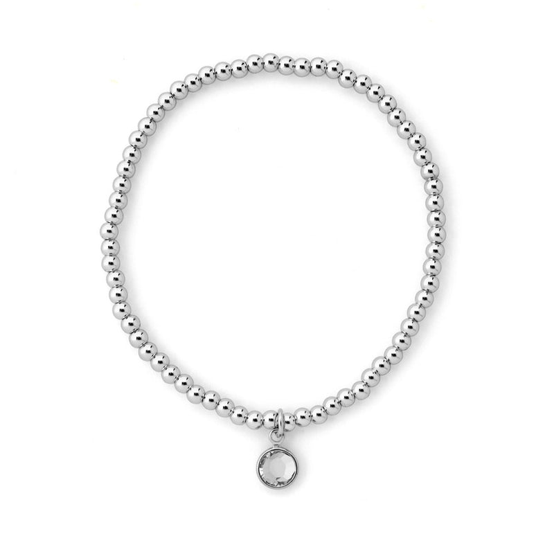 April Birthstone Beaded Bracelet Silver Plated