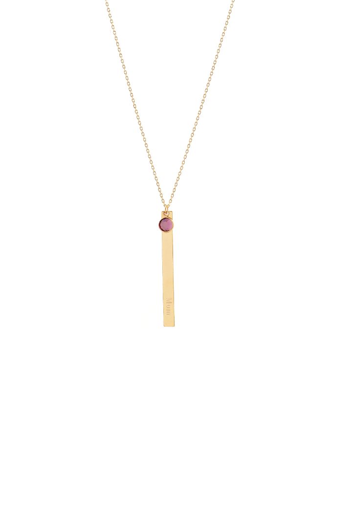 'Mum' Engraved February Birthstone Necklace Gold Plated