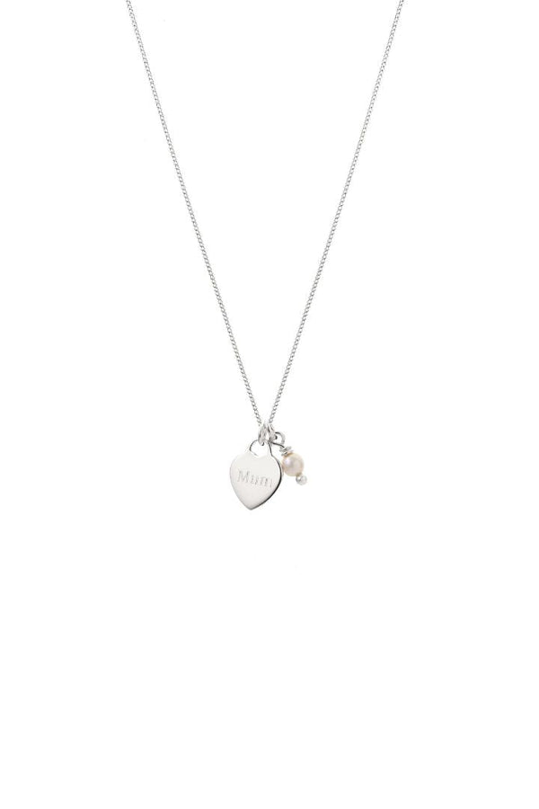 Mum Heart & Pearl Charm Necklace Sterling Silver
