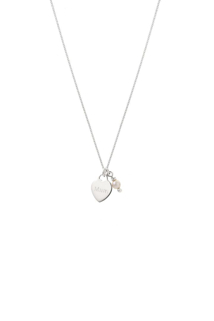 Mum Heart & Pearl Charm Necklace Sterling Silver