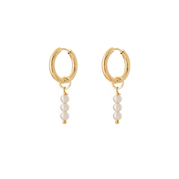 Triple Stack Pearl Huggie Earrings Gold Plated