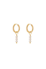 Bridesmaid Triple Stack Pearl Huggie Earrings Gold Plated