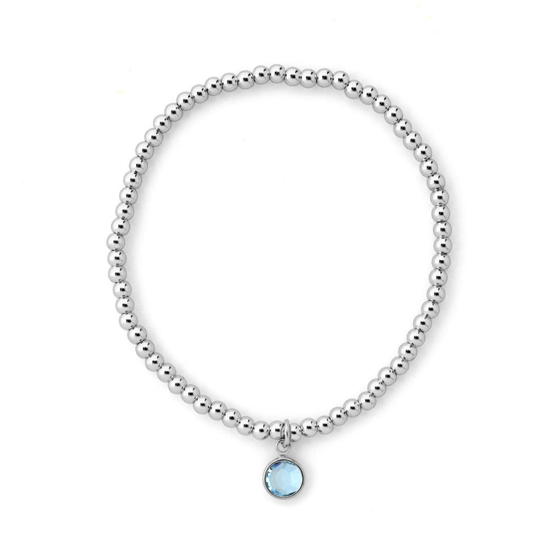March Birthstone Beaded Bracelet Silver Plated