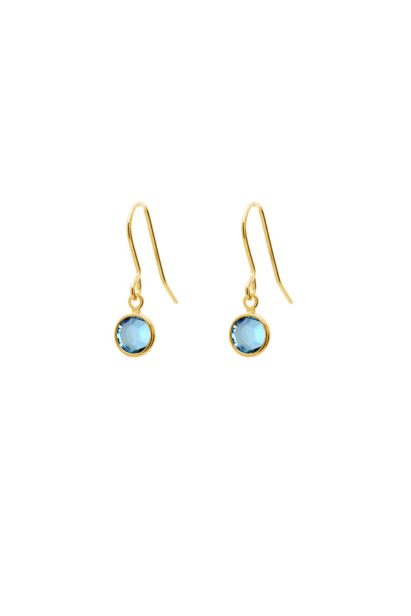 March Birthstone Crystal Drop Earrings Gold Plated
