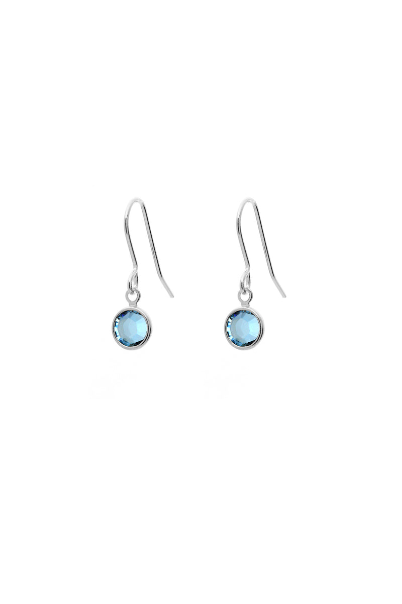 March Birthstone Crystal Drop Earrings Silver Plated
