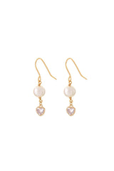 Pearl & Crystal Heart Drop Earrings