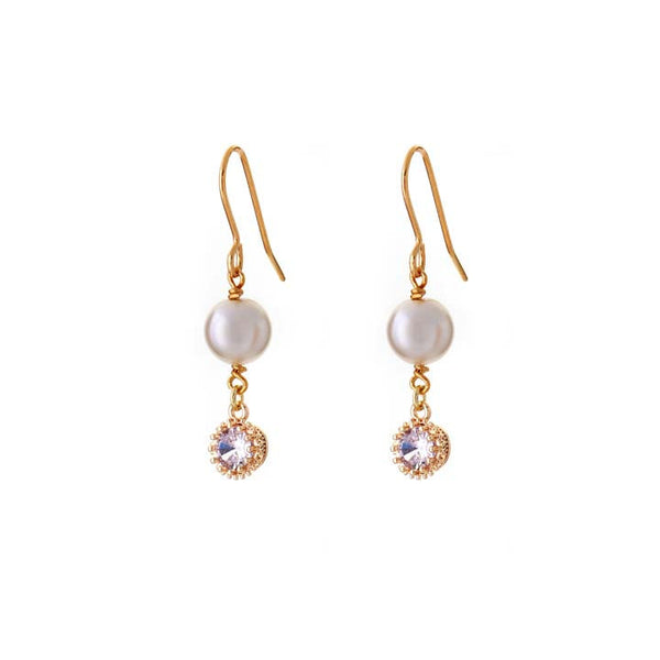 Pearl & Round Crystal Drop Earrings