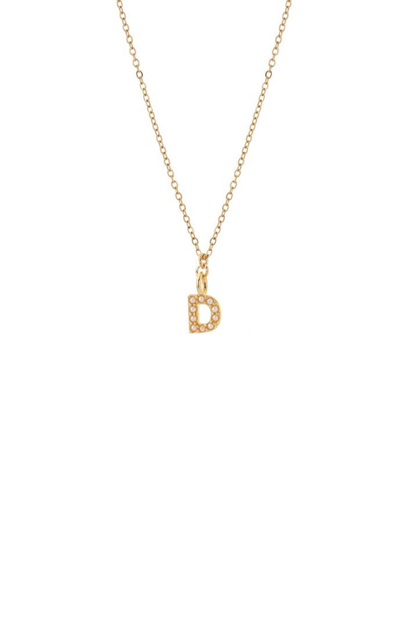Dainty Pearl Initial 'D' Necklace Gold Plated