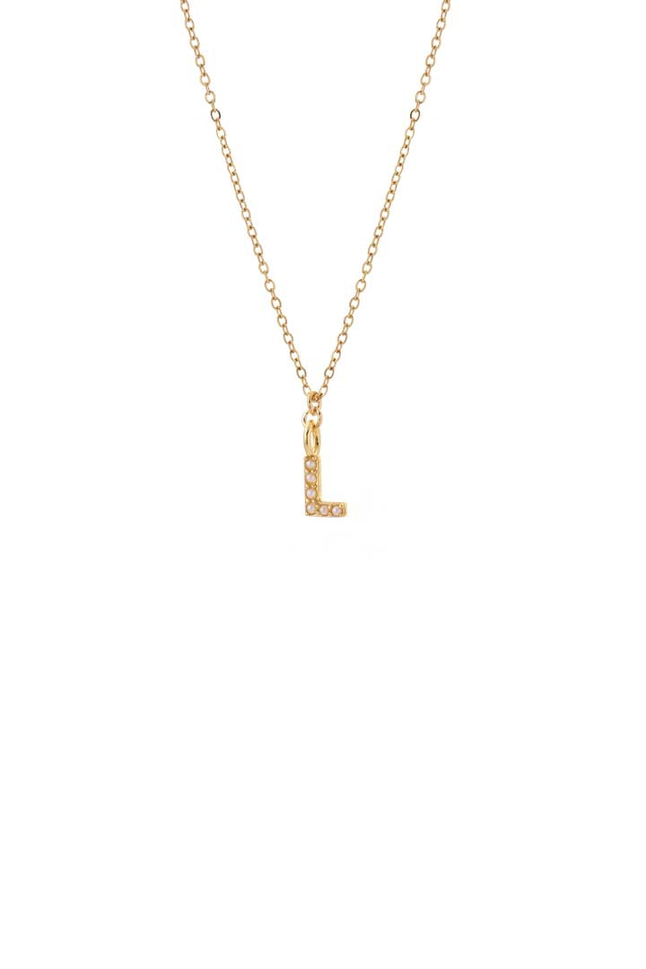 Dainty Pearl Initial 'L' Necklace Gold Plated
