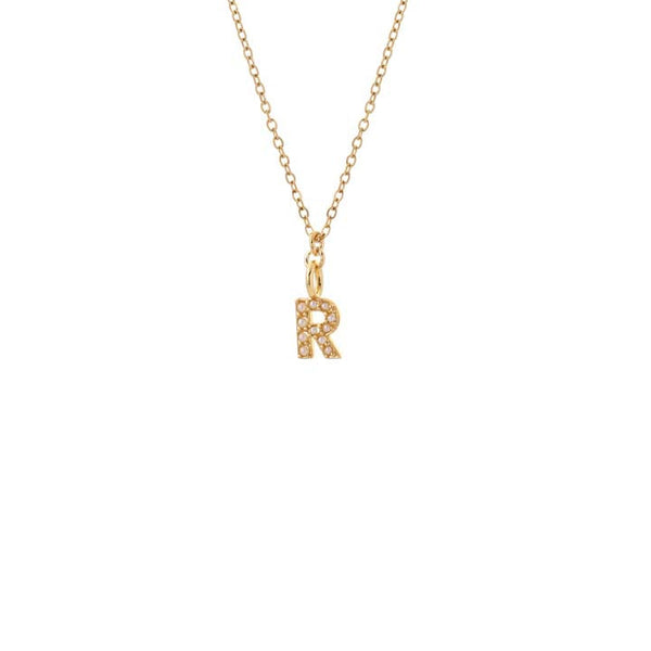 Dainty Pearl Initial 'R' Necklace Gold Plated
