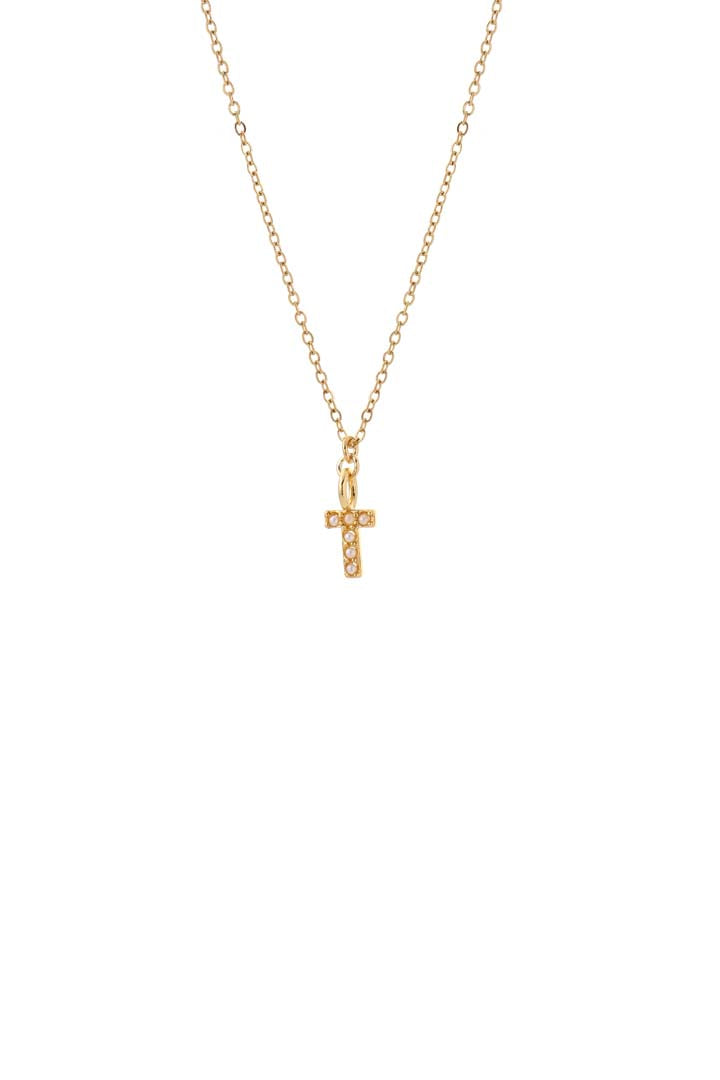 Dainty Pearl Initial 'T' Necklace Gold Plated