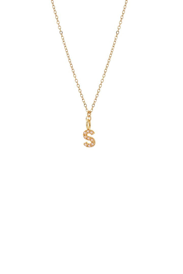 Dainty Pearl Initial 'S' Necklace Gold Plated