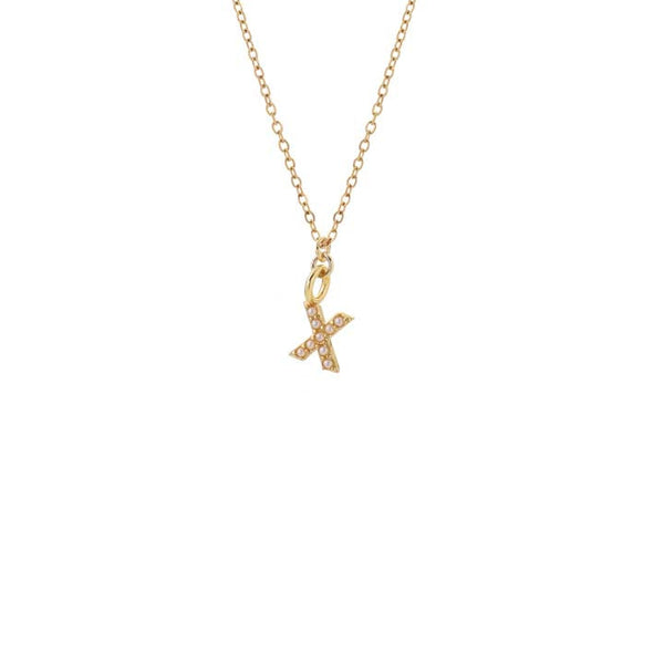 Dainty Pearl Initial 'X' Necklace Gold Plated