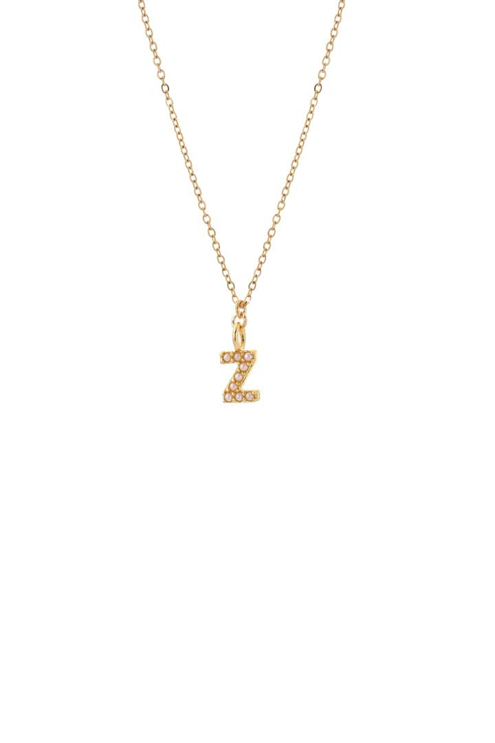 Dainty Pearl Initial 'Z' Necklace Gold Plated