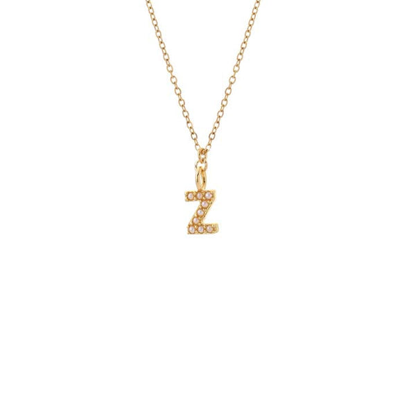 Dainty Pearl Initial 'Z' Necklace Gold Plated