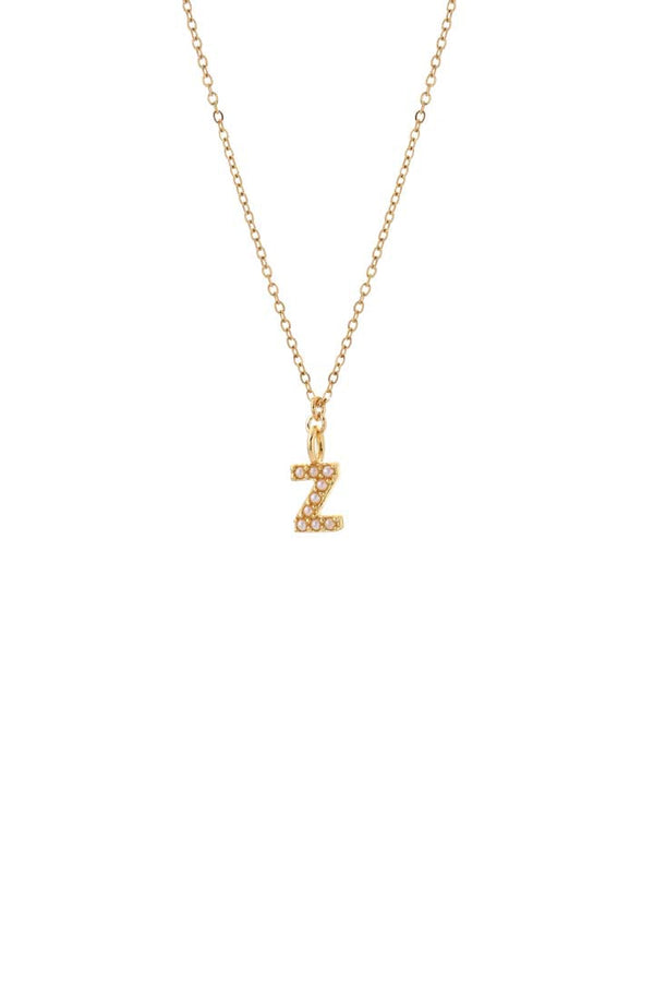 Dainty Pearl Initial 'Z' Necklace Gold Plated