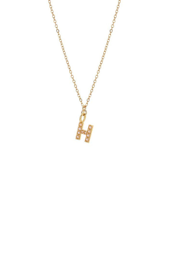 Dainty Pearl Initial 'H' Necklace Gold Plated