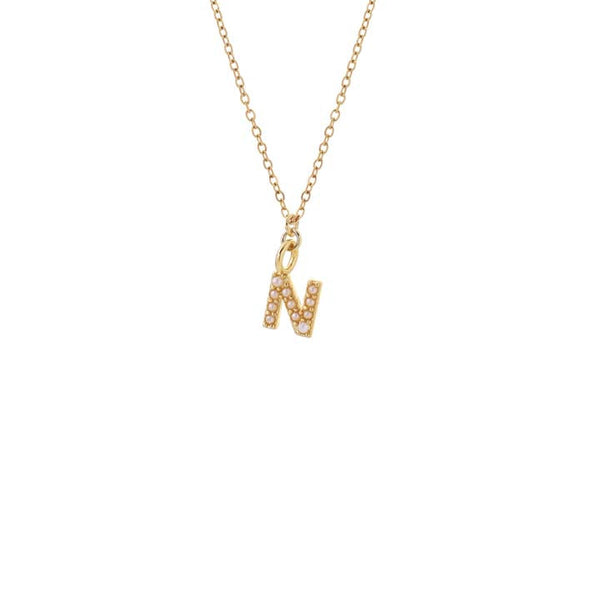 Dainty Pearl Initial 'N' Necklace Gold Plated