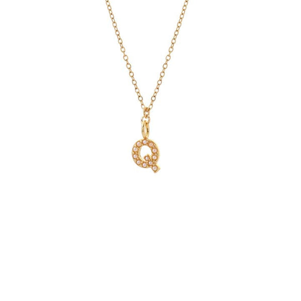 Dainty Pearl Initial 'Q' Necklace Gold Plated