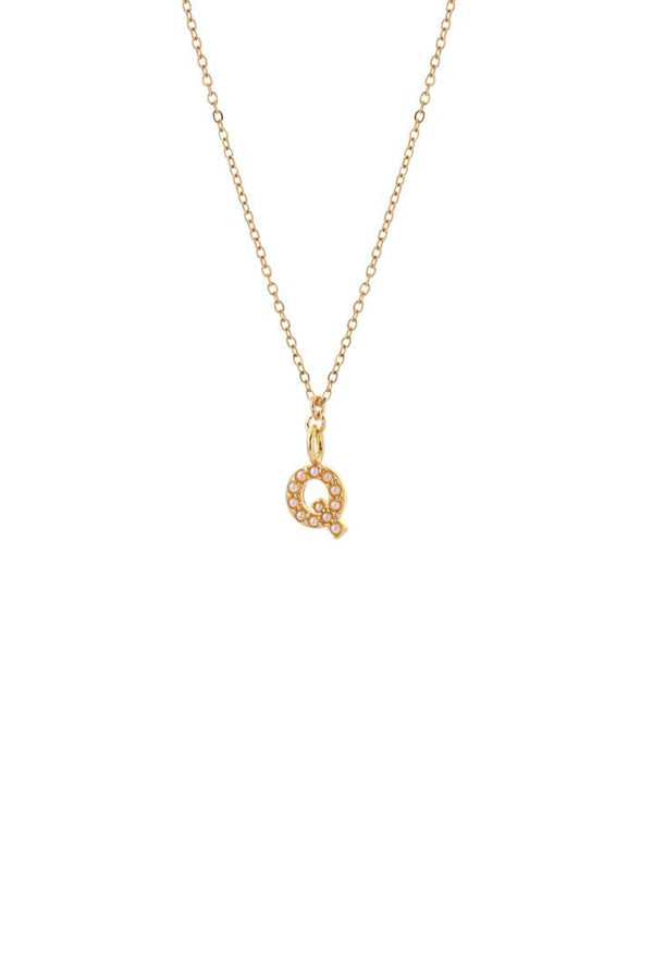 Dainty Pearl Initial 'Q' Necklace Gold Plated