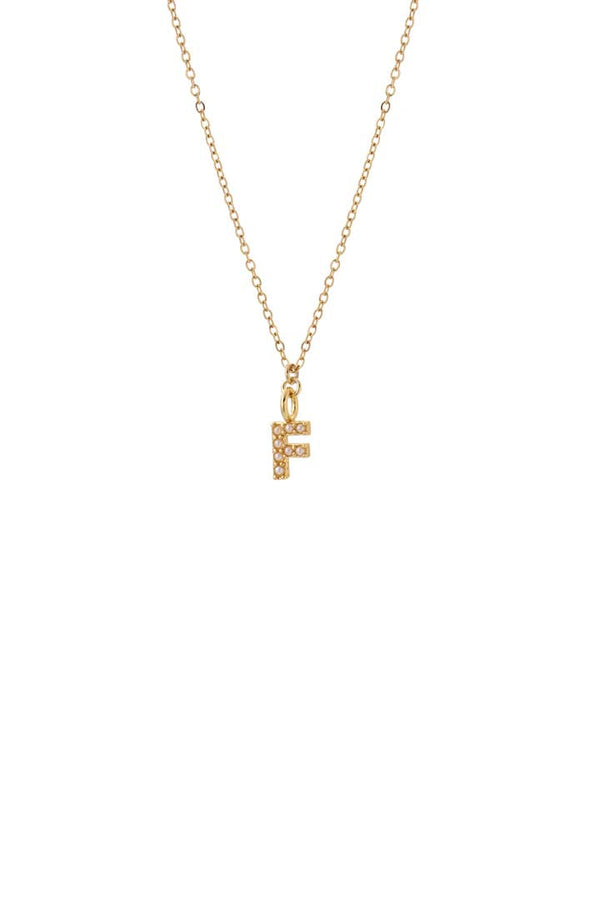 Dainty Pearl Initial 'F' Necklace Gold Plated