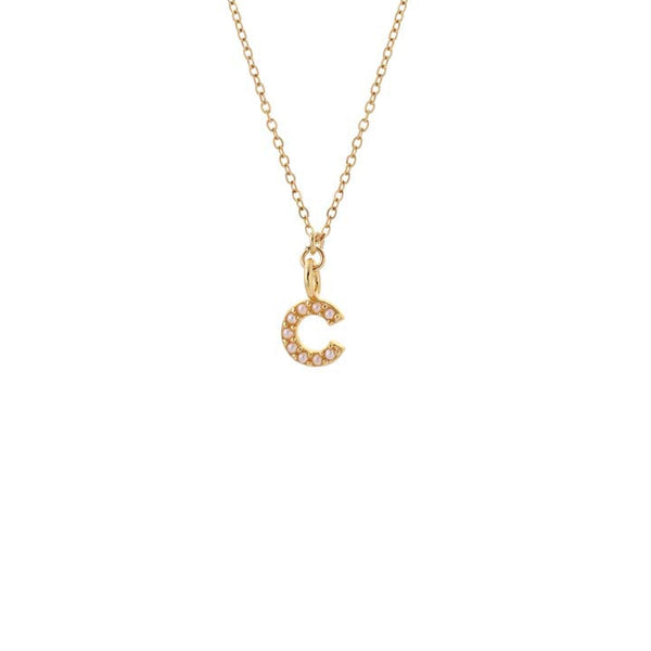 Dainty Pearl Initial 'C' Necklace Gold Plated
