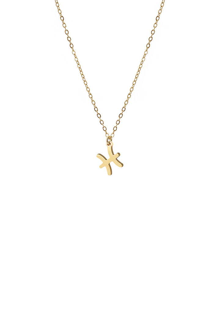 Pisces Zodiac Charm Necklace Gold Plated